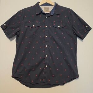 Jachs New York Bee Embroidered Navy Blue Short Sleeve Button Down Shirt XL